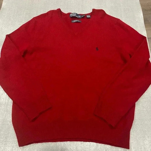 [XL]Vintage Polo Ralph Lauren Red Lamb Wool V Neck Men  Sweater - Picture 1 of 6